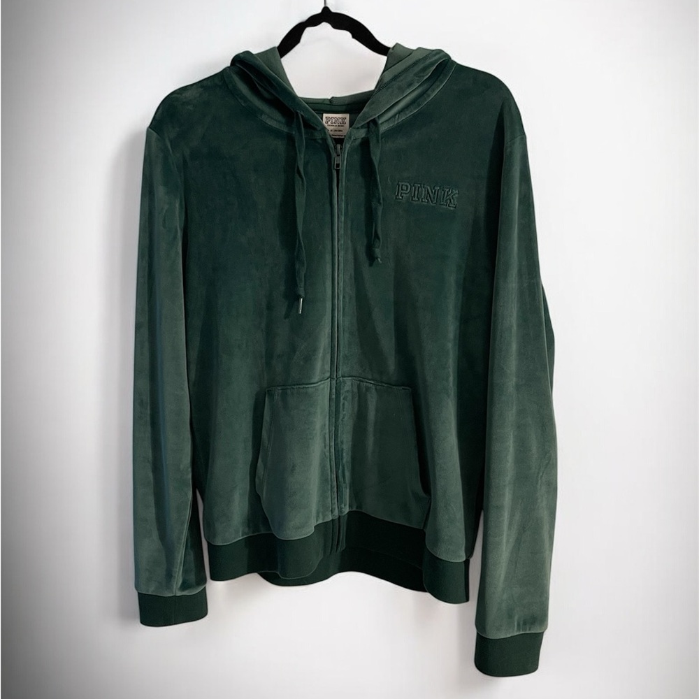 PINK Victoria's Secret Velvet Zip Hoodie in Teal Green